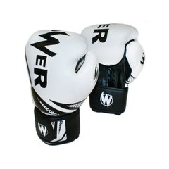 Перчатки боксерские POWER белые с черными элементами POW-W-Б12