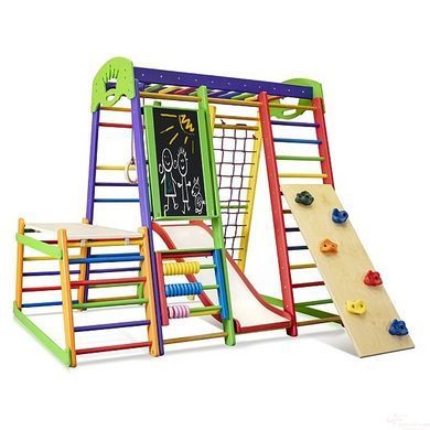 Детский спортивный комплекс SportBaby Акварелька Plus 1-4 (150 см) 9-в-1 со столом и скалолазкой