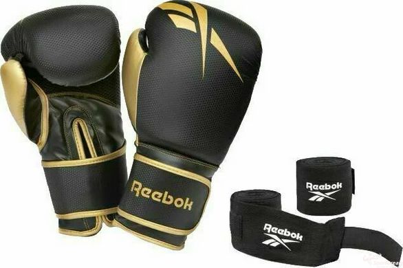 Набор боксерских перчаток и бинтов Reebok Boxing Gloves & Wraps Set черный, золото Муж 12 унций