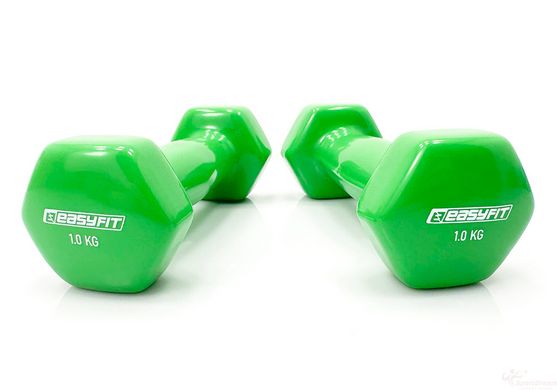 Dumbbell for fitness 1.0 kg EasyFit with a light green vinyl coating