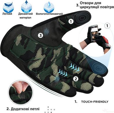 Рукавички для фітнесу RDX T2 Touch Screen Friendly Full Fingerf Army Green M, M