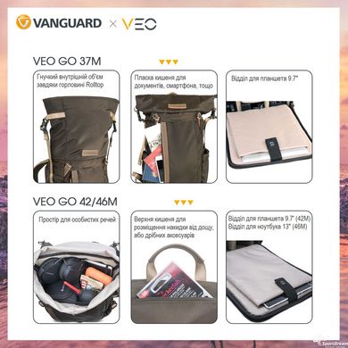 Рюкзак Vanguard VEO GO 42M Black (VEO GO 42M BK), Чорний
