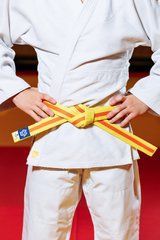 Жовто-поморанчевий пояс для дзюдо ТМ "Kintayo", 150 зріст