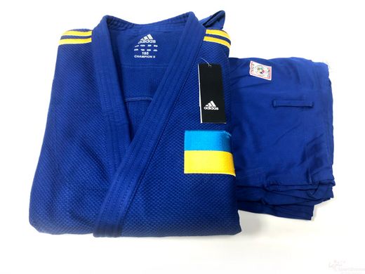 Кимоно для дзюдо ADIDAS Champion II с лицензией IJF синее с желтыми полосами ADIDAS J-IJFB-SMU-200