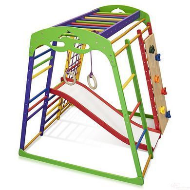 Детский комплекс SportBaby &laquo;Юнга Plus 6&raquo; (100% Бук) &mdash; Премиум-стойкость 37 кг и Скалодром