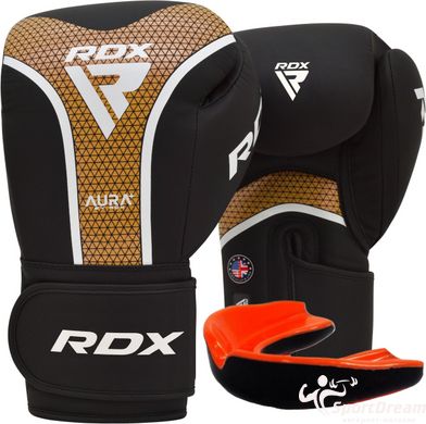 Боксерские перчатки RDX AURA PLUS T-17 Black Golden 12 унций (капа в комплекте)