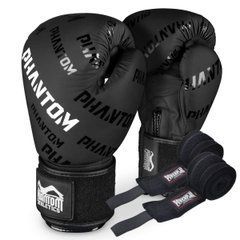 Боксерські рукавиці Phantom APEX Velcro Black 12 унцій, Бинти 4м. в подарунок (PHBG2368-12)