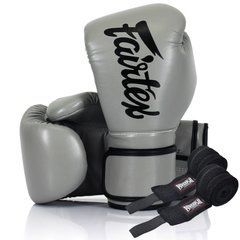 Боксерские перчатки Fairtex BGV14 Grey 12 унций + бинты