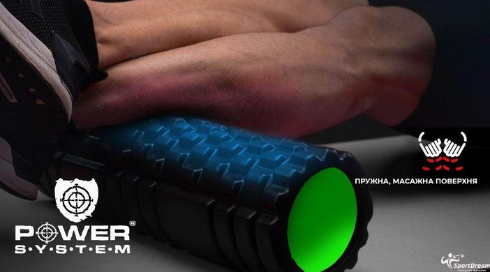 Массажный ролик Power System Fitness Foam Roller PS-4050 Black/Green, Зелений