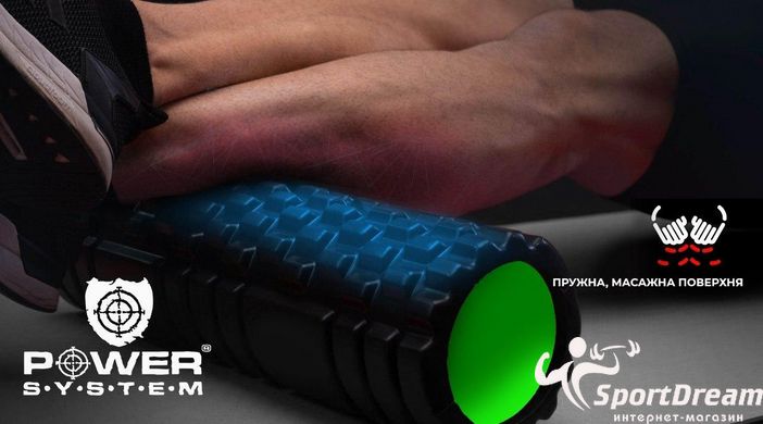 Массажный ролик Power System Fitness Foam Roller PS-4050 Black/Green, Зелёный