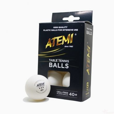 Мячики н/т Atemi 3* 6шт 40+ пластик біл
