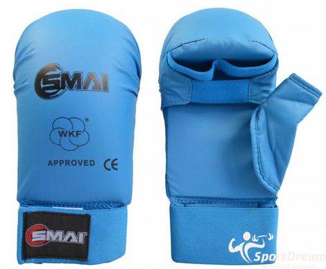 Перчатки для карате с защитой большого пальца с лицензией WKF | синие | SMAI SM P101