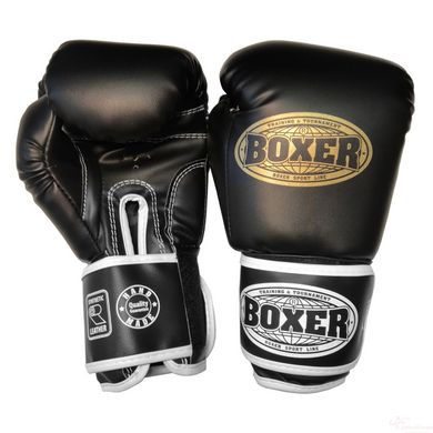 Боксерские перчатки BOXER 10 оz кожвинил Элит ШИРОКИЙ МАНЖЕТ черные (2122-04Ч)